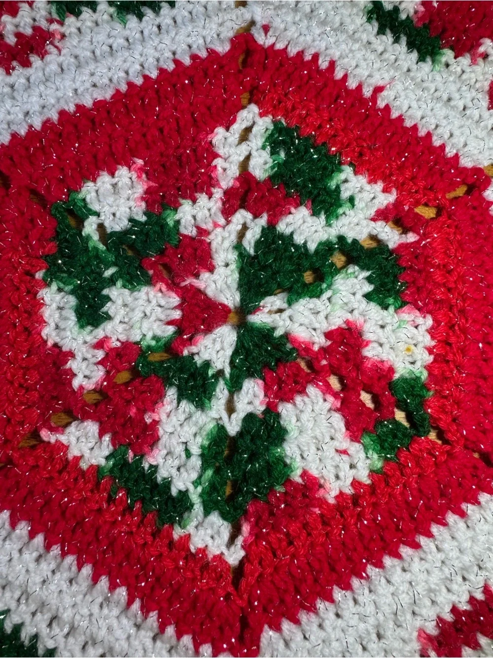 Hand-Crocheted Holiday Doily — Red, White & Green